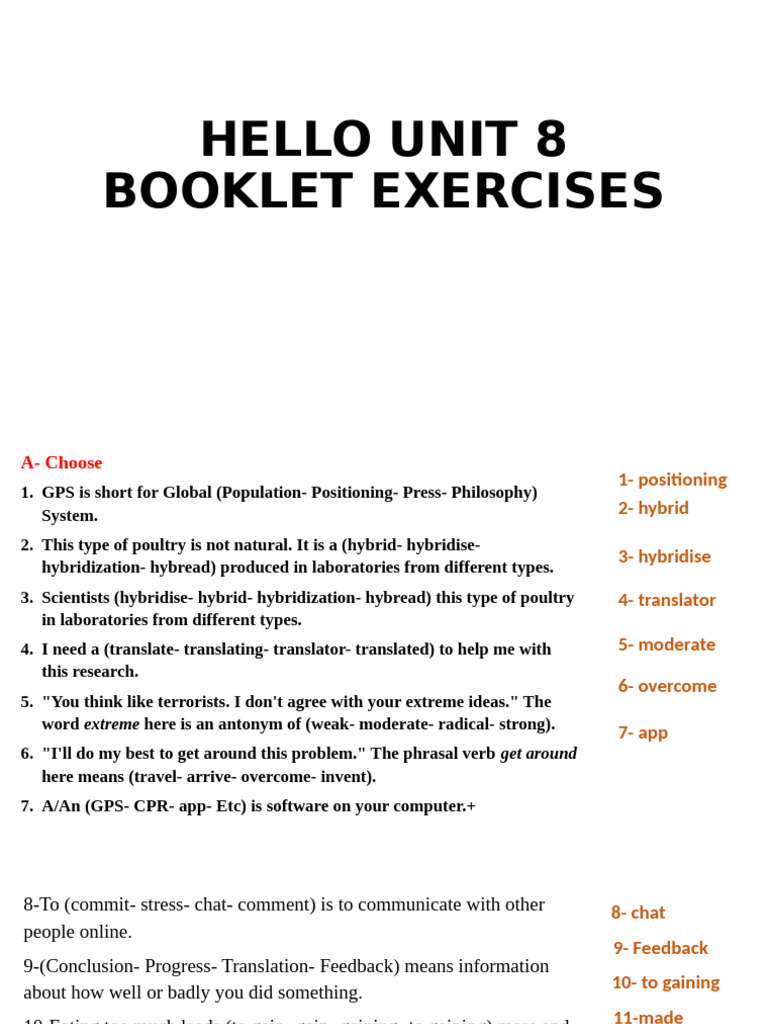 Hello Unit 8 Task Sheet FIXED ANIM | PDF