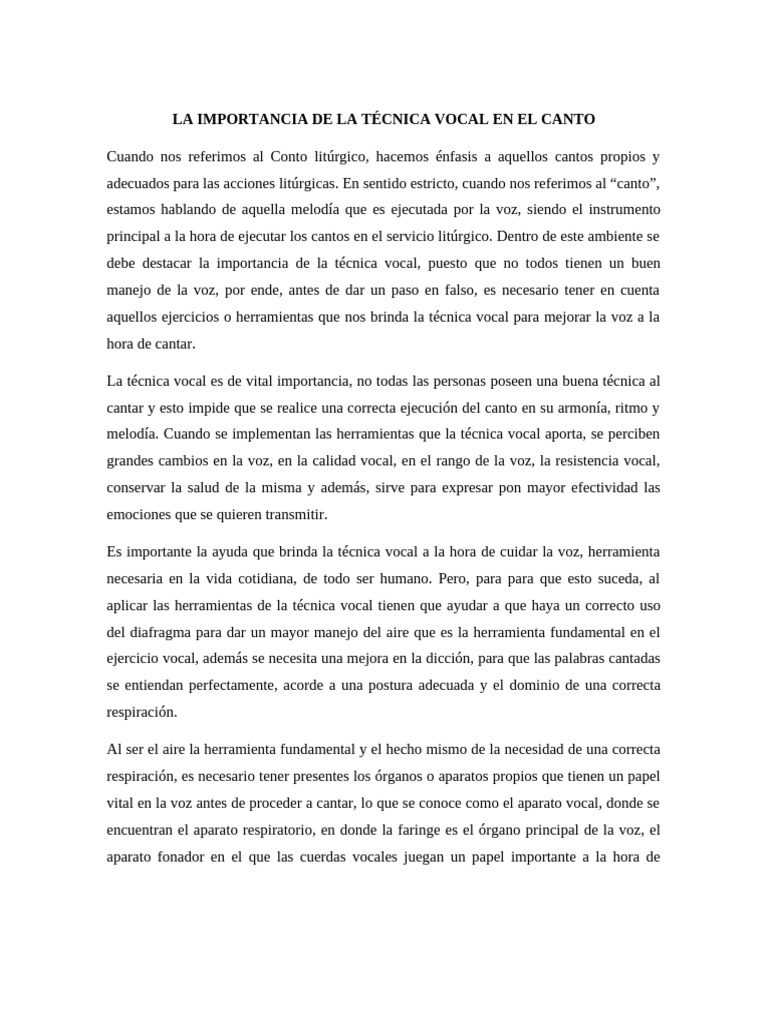 Importancia de la Técnica Vocal en el Canto | PDF | Canto