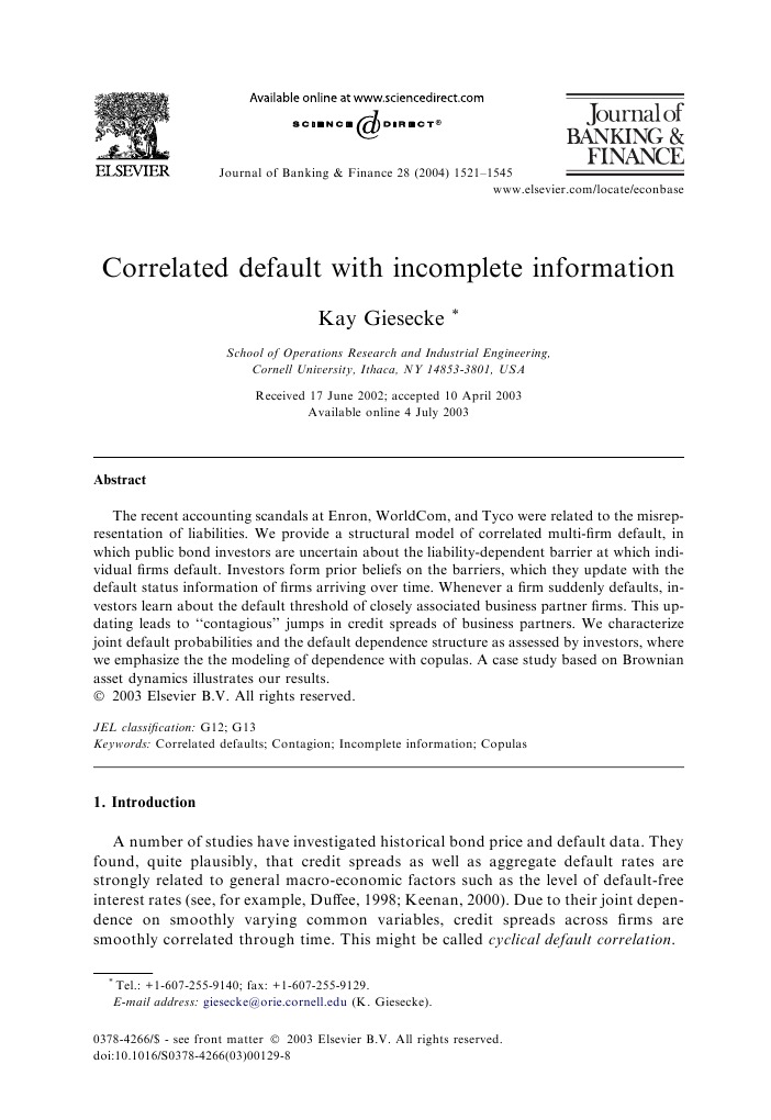 Correlated Default With Information PDF Financial