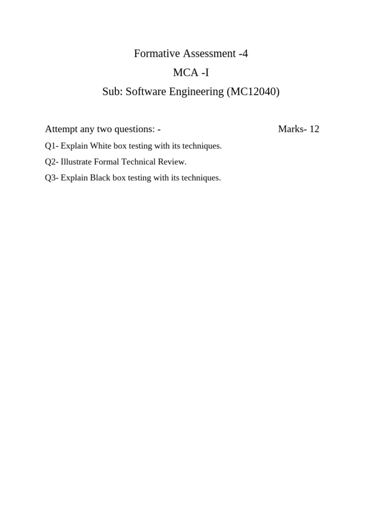 Software Engineering Assessment: Testing Methods | PDF