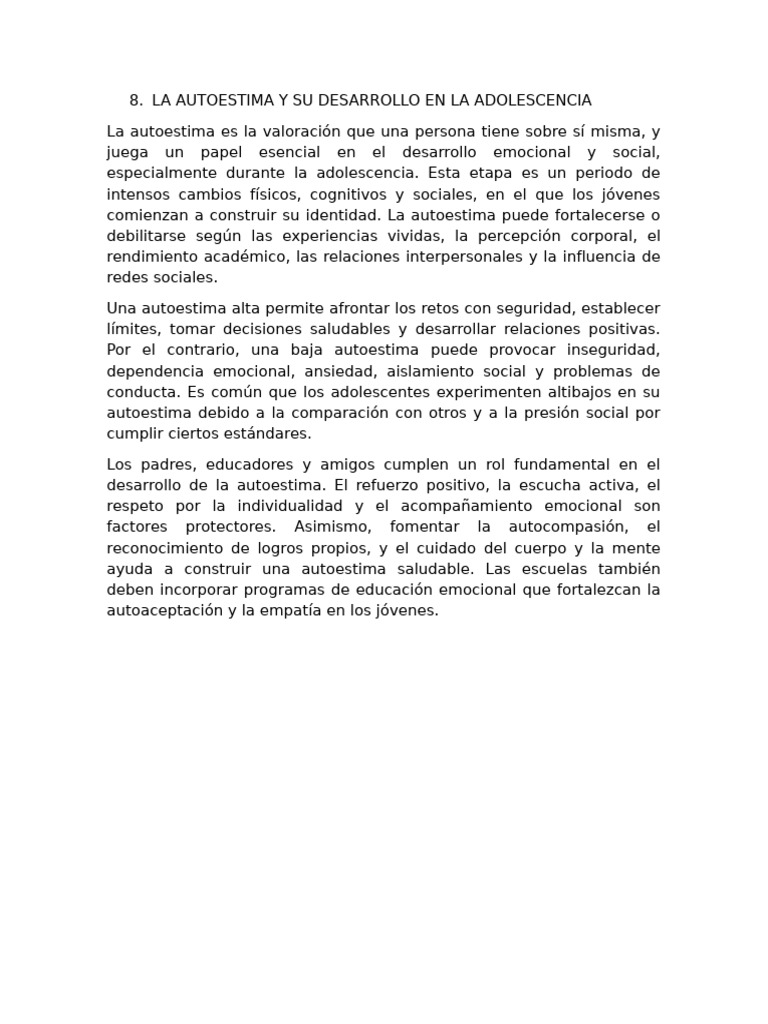 Autoestima en la Adolescencia: Claves y Desafíos | PDF