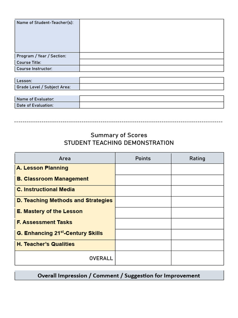Student Teaching Evaluation Template | PDF | Educational Assessment ...