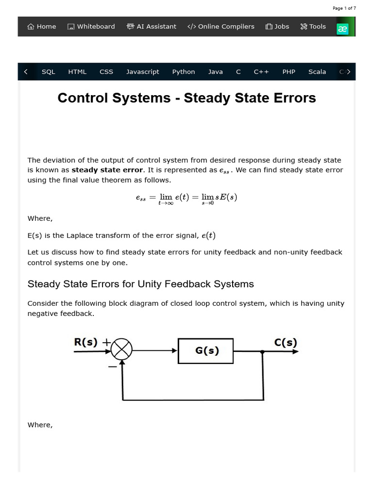 Steady State Error in Control Systems | PDF | Feedback | Negative Feedback