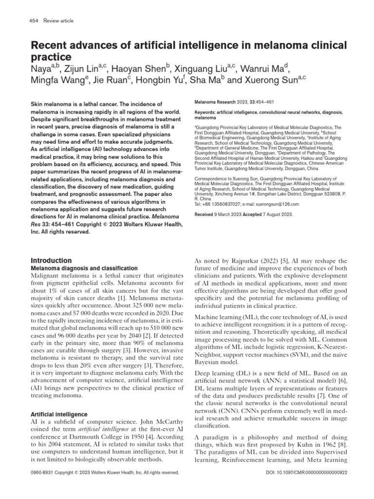 AI Advances in Melanoma Diagnosis | PDF | Artificial Intelligence ...