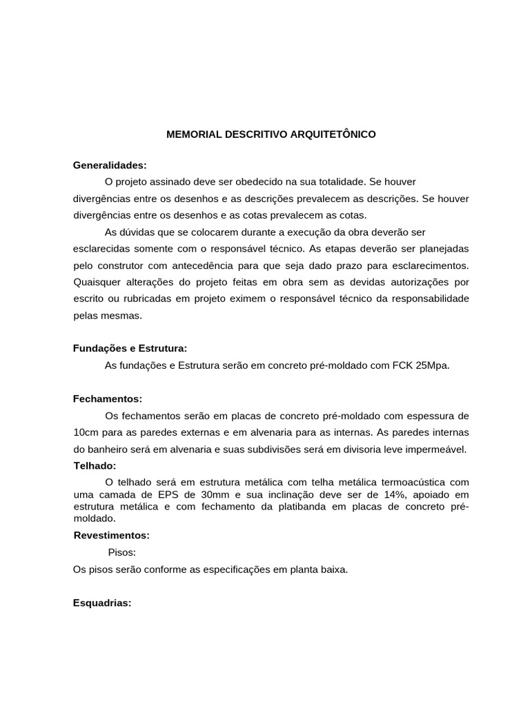 Memorial Descritivo de Construção Civil | PDF | Tanque séptico ...