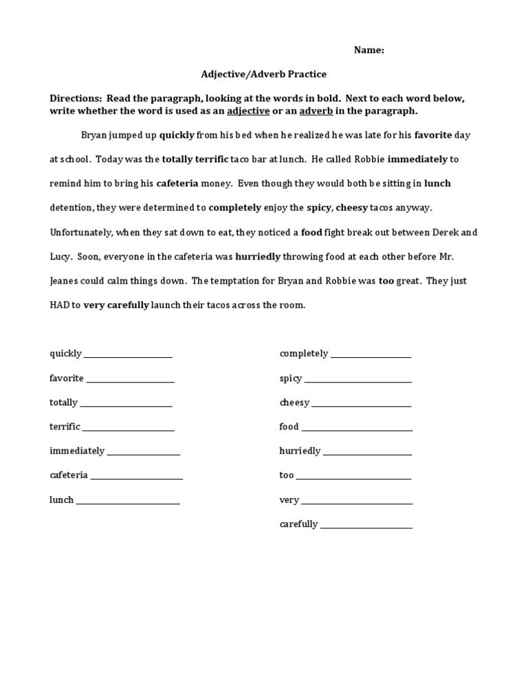 Adjective Adverb Practice | PDF