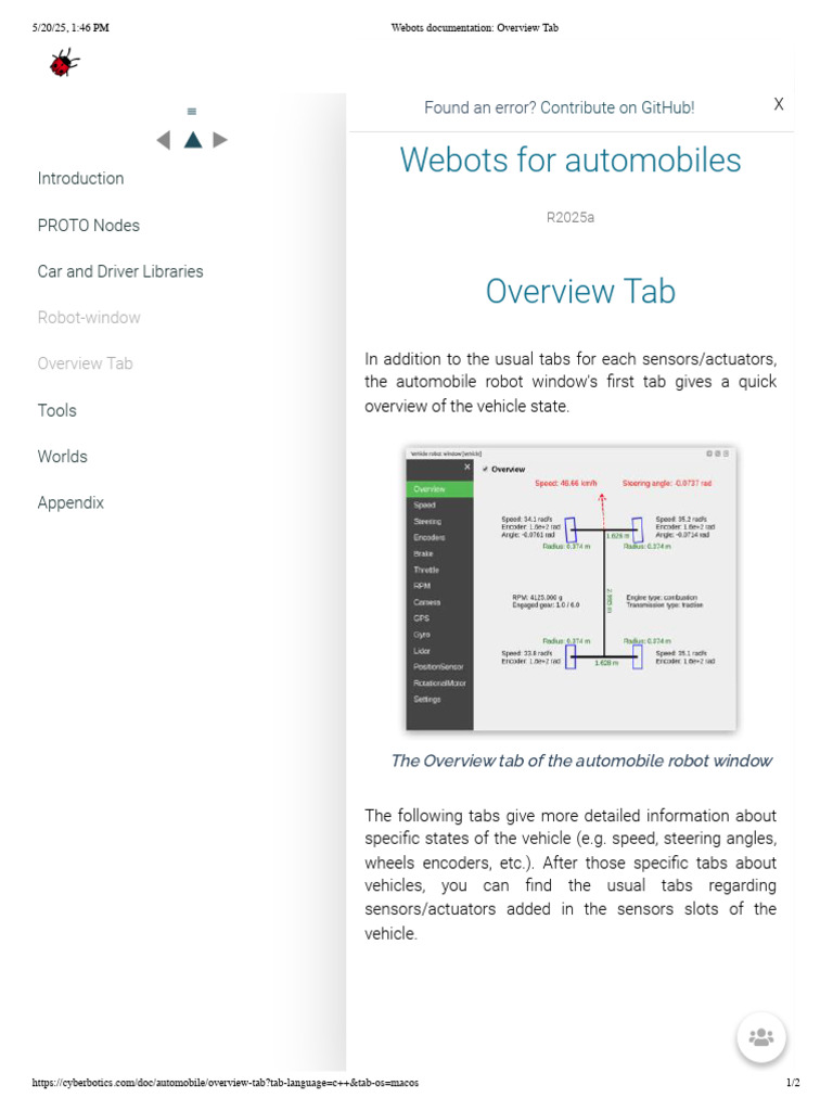 Webots Documentation - Overview Tab | PDF | Vehicle Technology | Motor ...