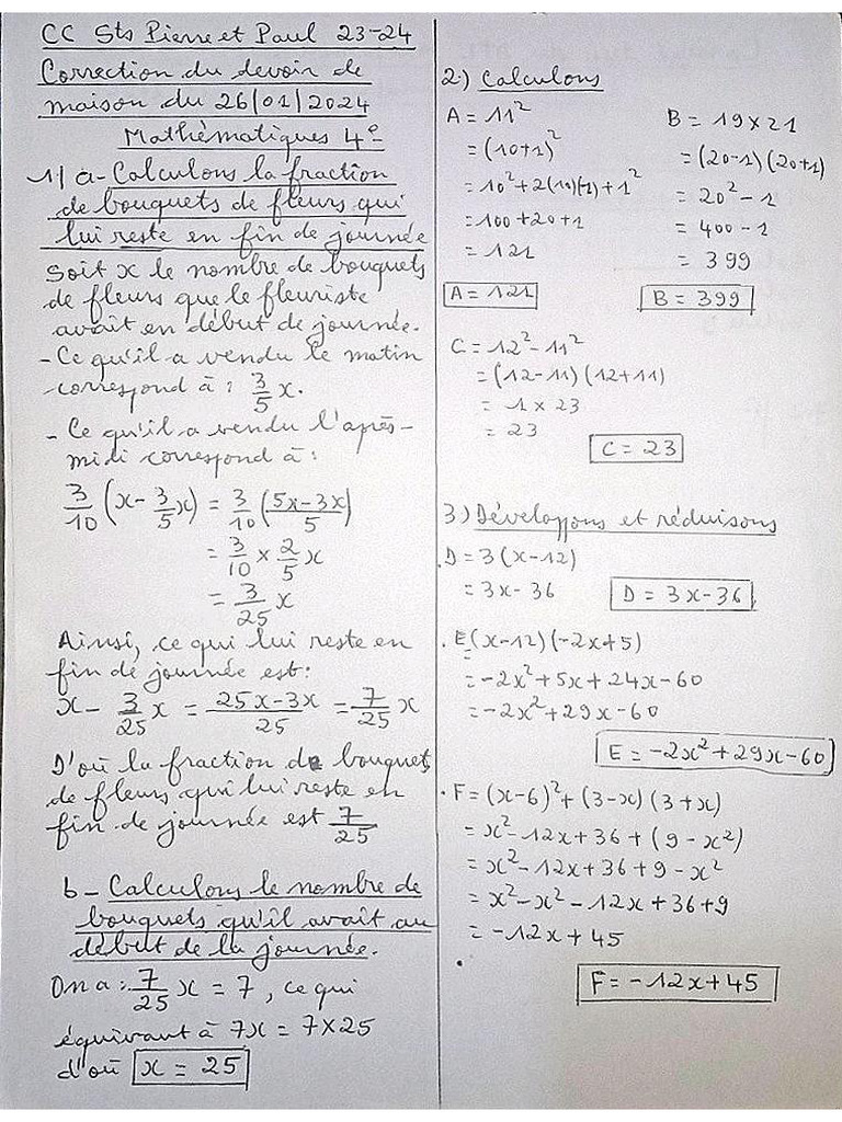 Corrigé DM Maths 4è (Cône, Pyramide, Factorisations) | PDF