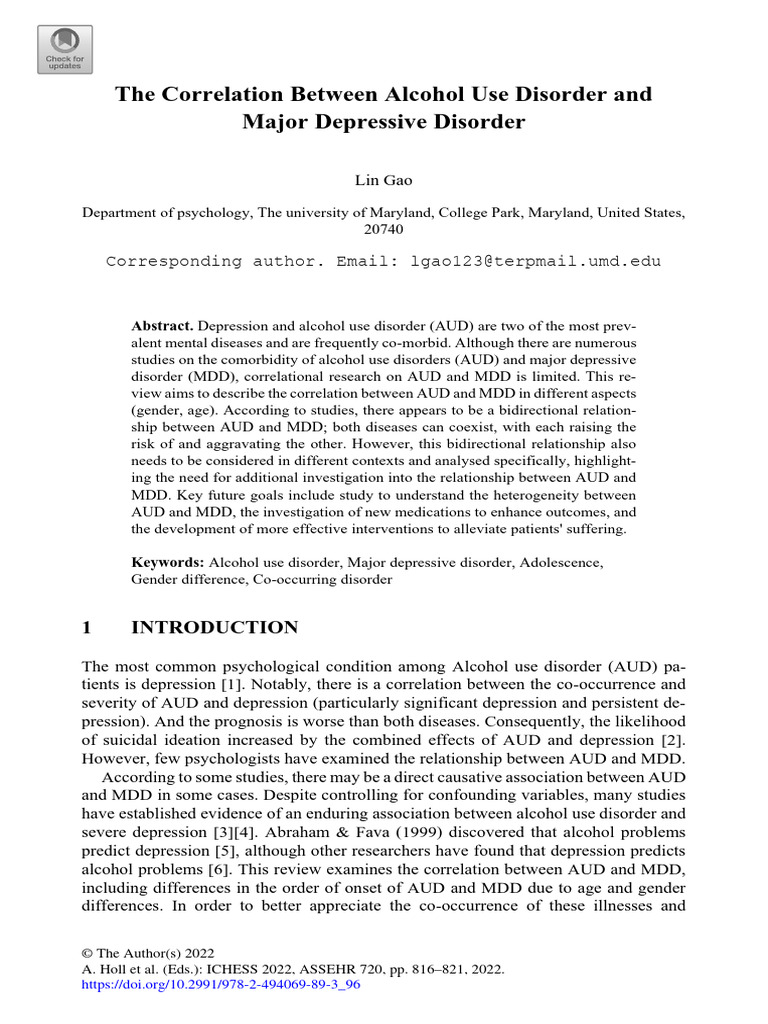 AUD and MDD: Correlation Insights | PDF | Major Depressive Disorder ...