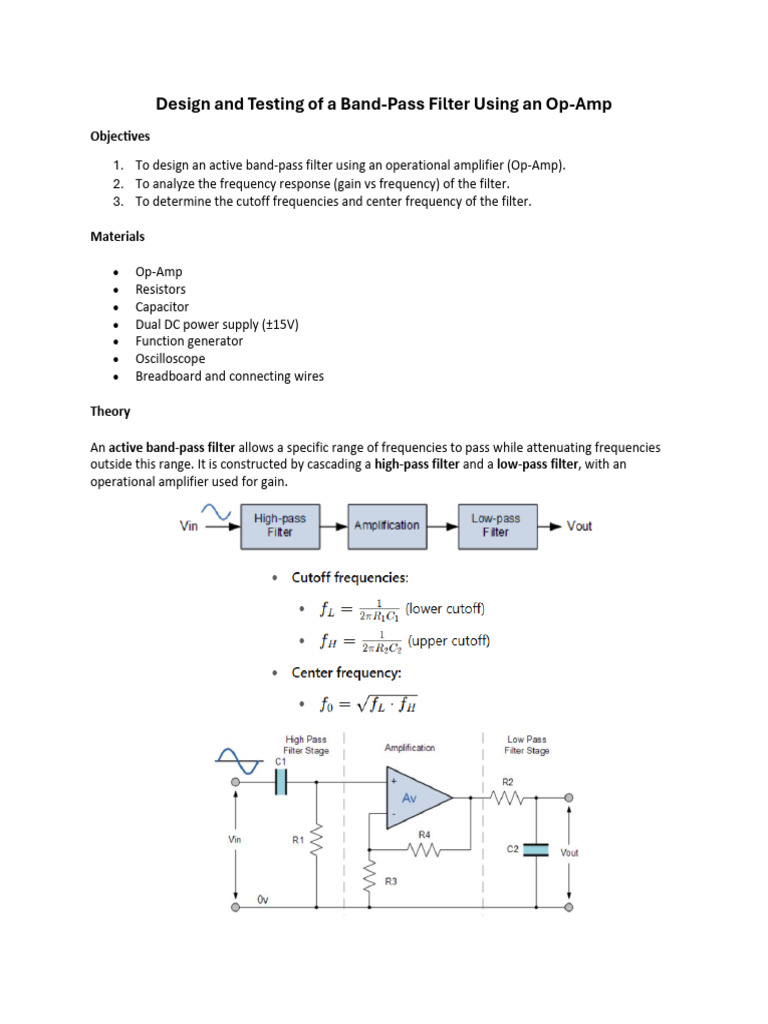 Op-Amp Band-Pass Filter Design Guide | PDF
