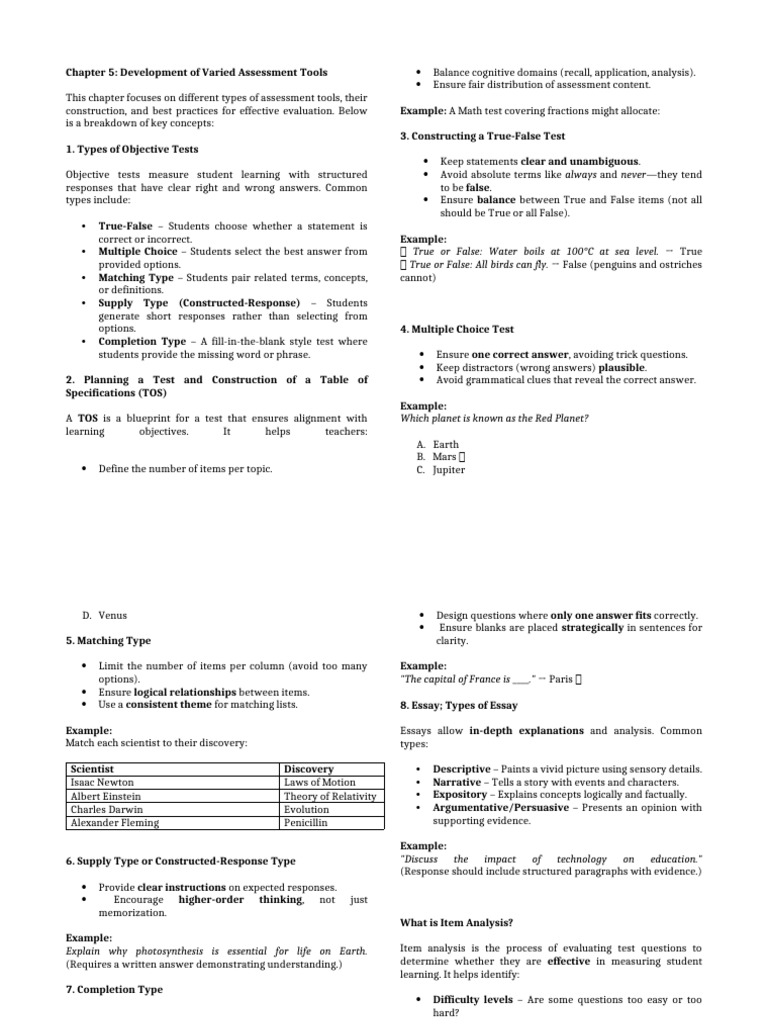Varied Assessment Tools Development | PDF | Educational Assessment ...