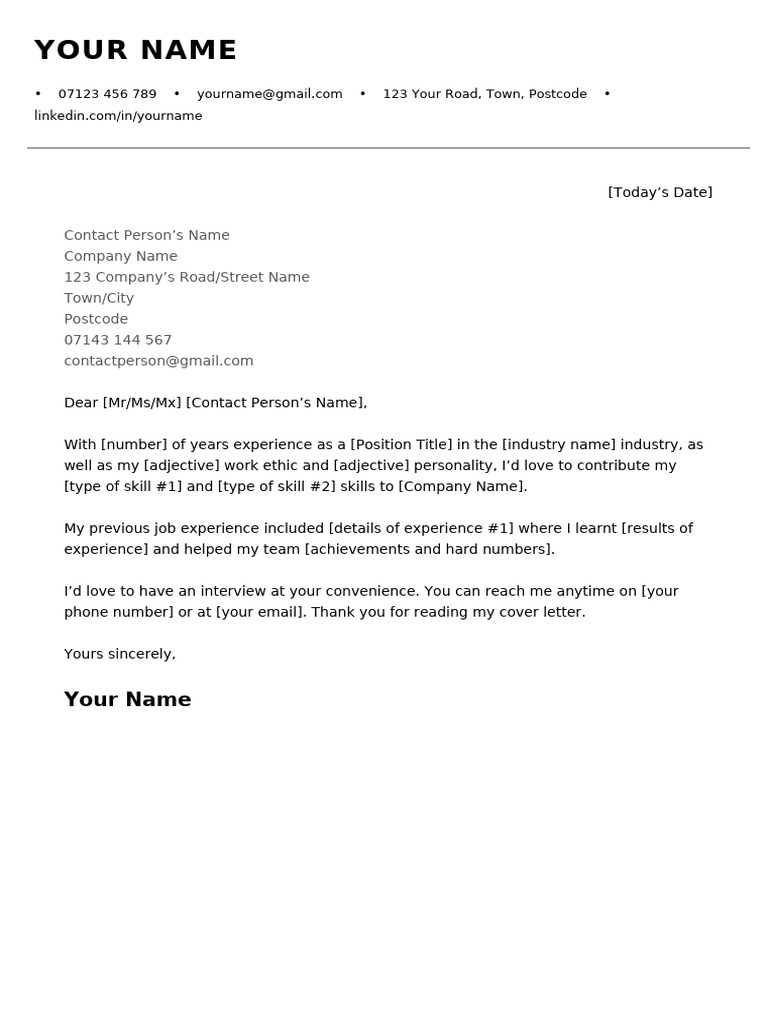 Short and Basic Cover Letter Template | PDF