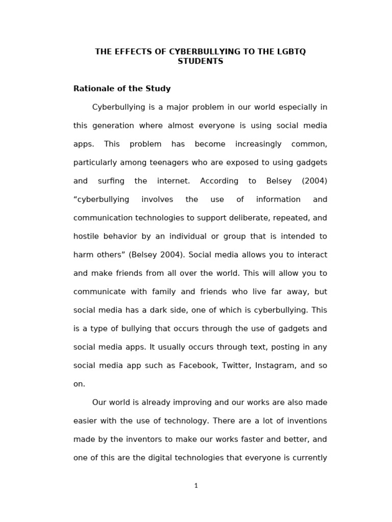 The Effects of Cyberbullying To The LGBTQ Students | PDF ...
