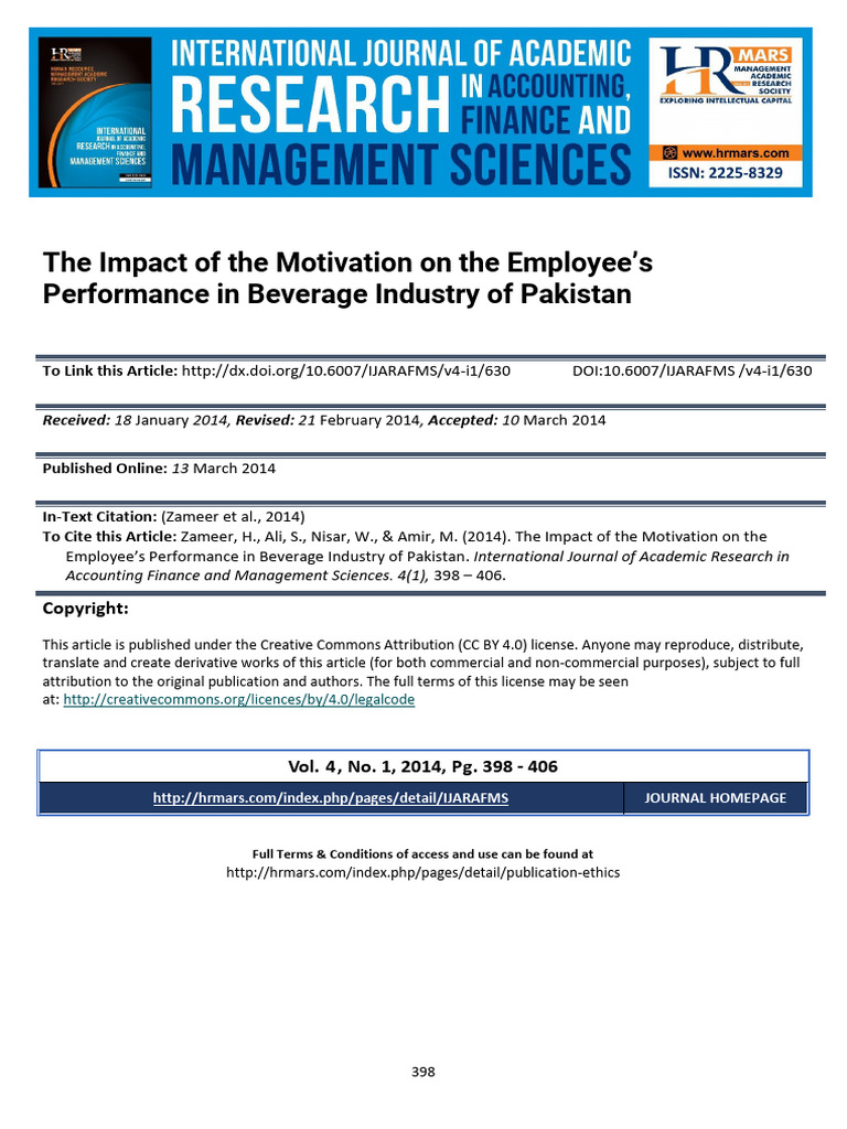 The Impact of The Motivation On The Employees Performance in Beverage ...