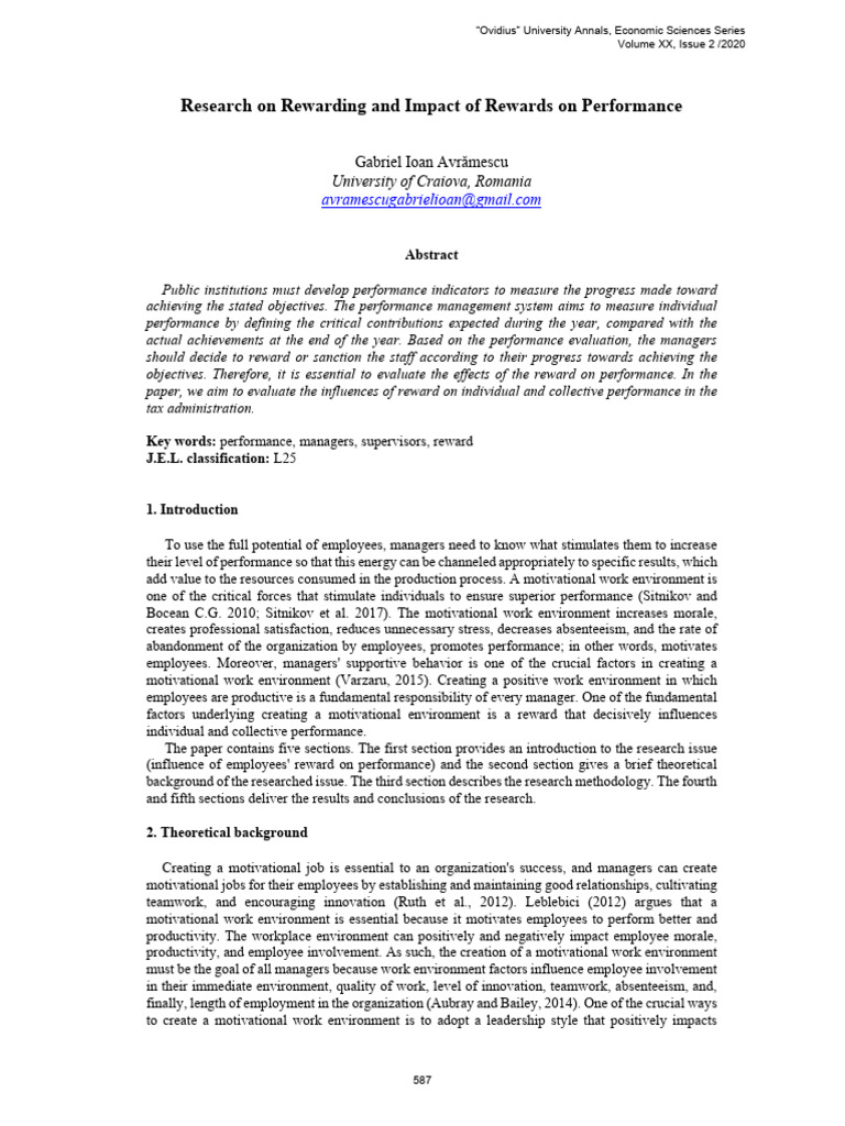 Research On Rewarding and Impact of Rewards On Performance. | PDF ...