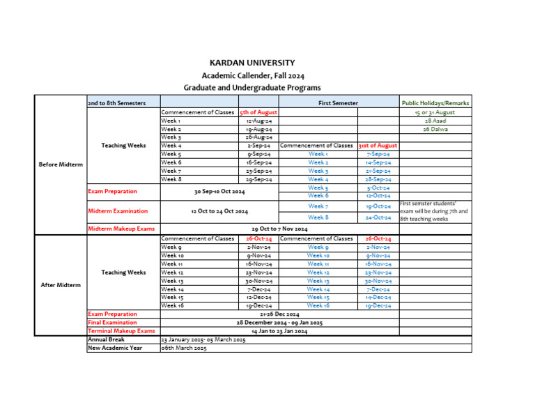 Academic Callender Fall 2024 - 5 Aug 2024 | PDF | Academic Term ...
