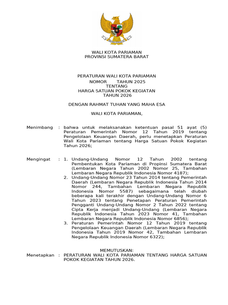 HSPK Kota Pariaman Tahun 2026 | PDF