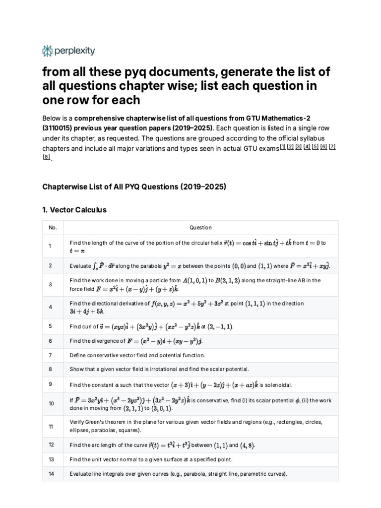 Chapterwise PYQ Questions for GTU Math | PDF | Ordinary Differential ...