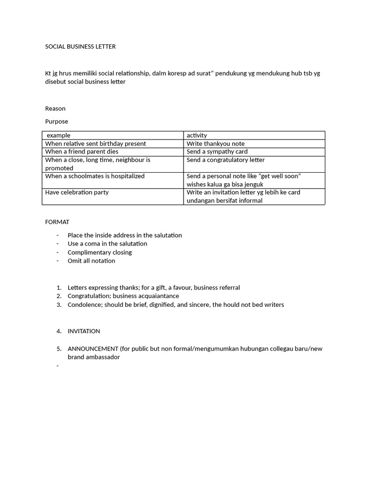 Social Business Letter Guidelines | PDF