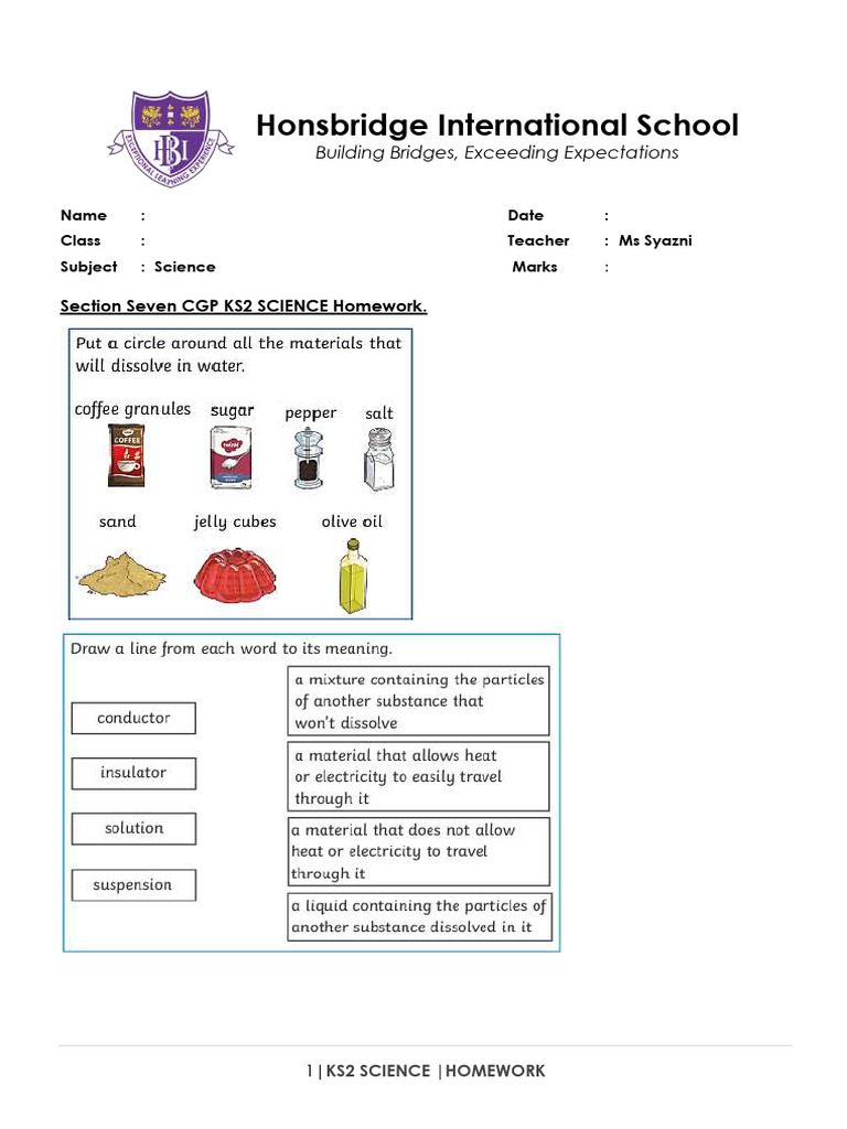 KS2 Science Homework Assignment | PDF