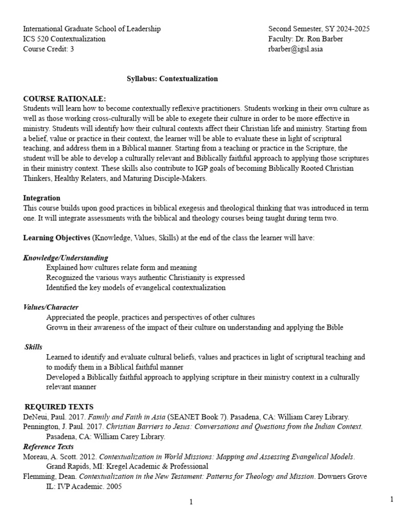 2025 ICS 520 Contextualization Syllabus | PDF | Bible | Plagiarism