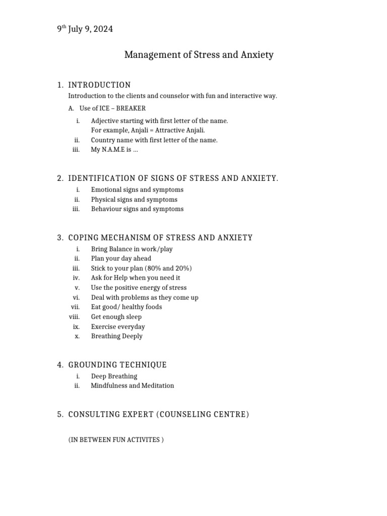 Management of Stress and Anxiety | PDF