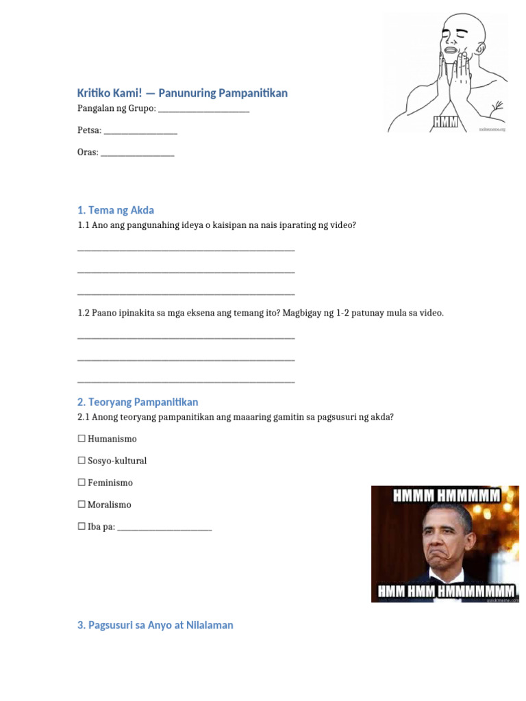 Kritiko Kami Worksheet | PDF