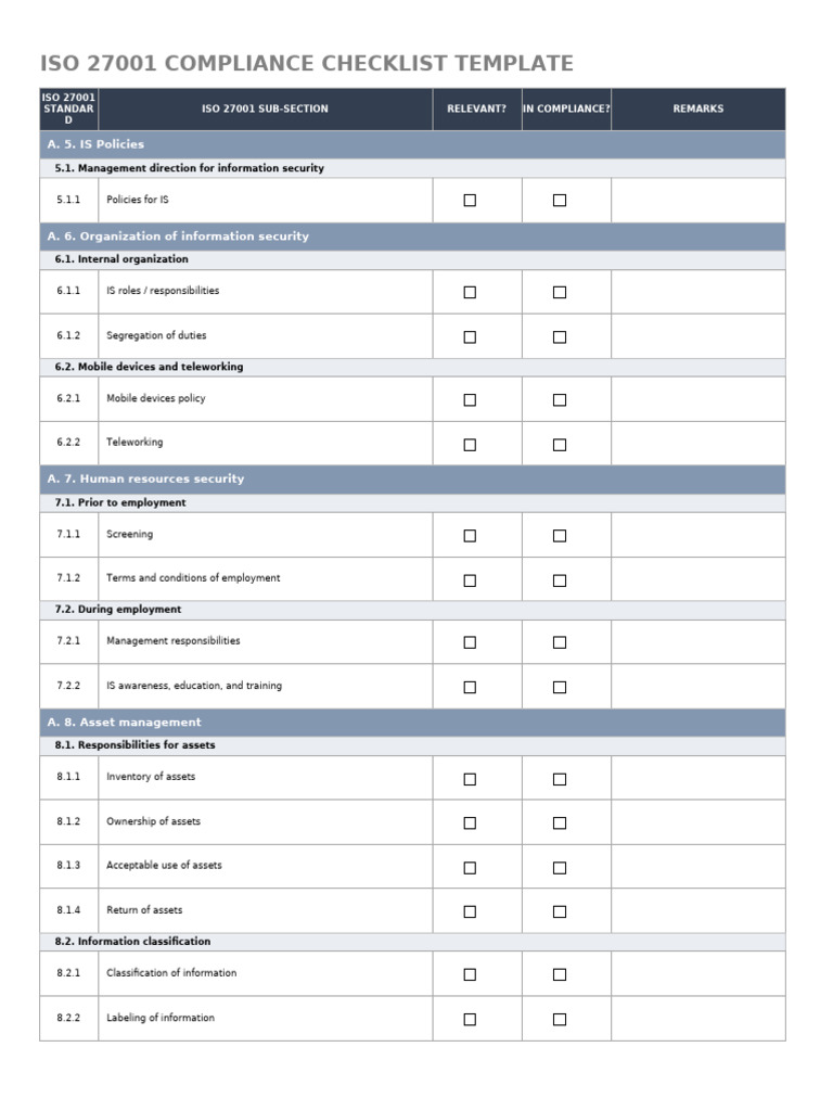 IC ISO 27001 Compliance Checklist 10838 | PDF | Information Security ...