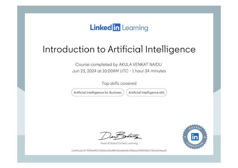 Introduction To Artificial Intelligence Certificate | PDF