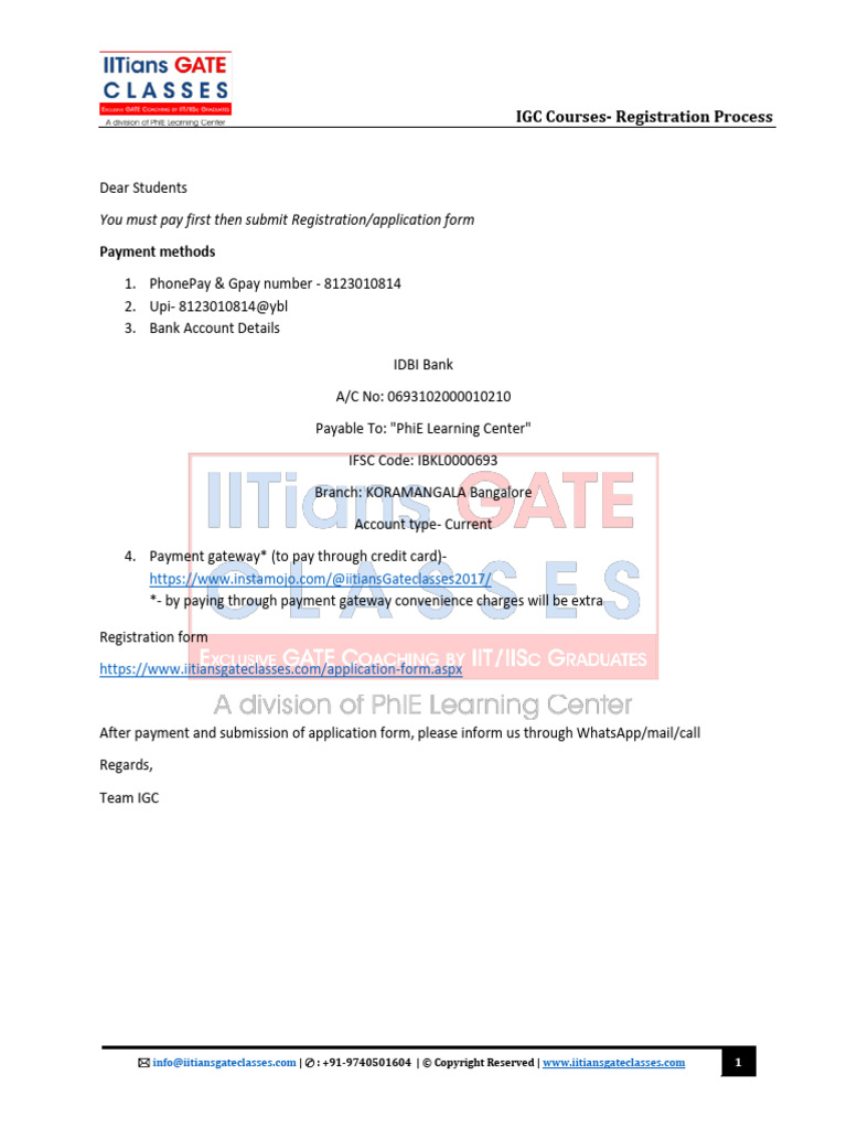 IGC Course Registration and Payment Guide | PDF