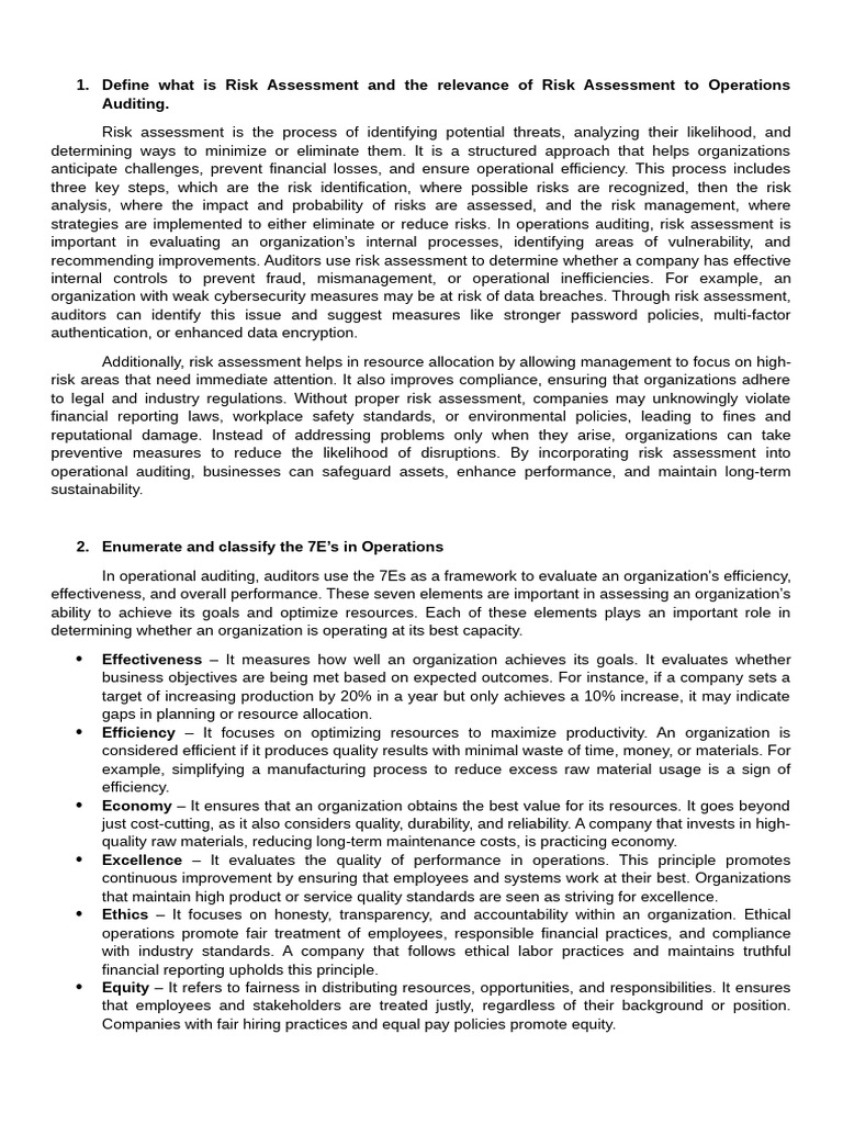 Risk Assessment in Operations Auditing | PDF | Risk | Internal Control