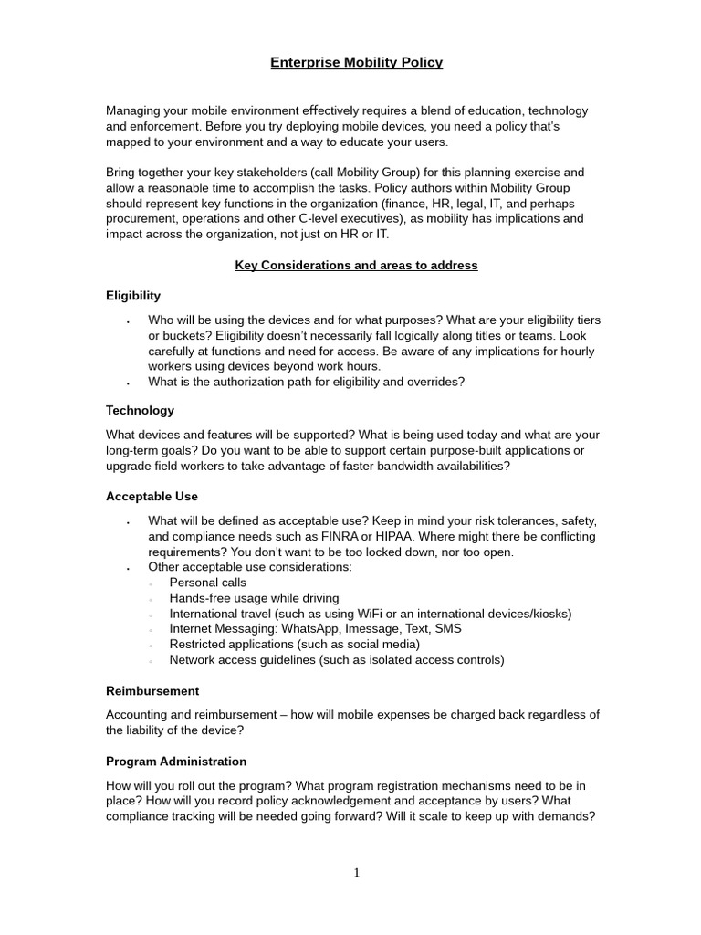 Enterprise Mobility Policy Overview | PDF | Computer Security | Security