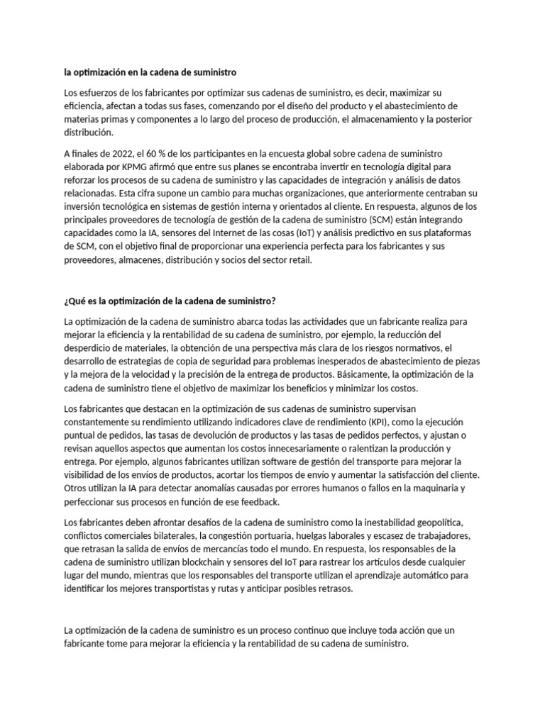 La Optimizacion en La Cadena de Suministro | PDF | Cadena de suministro ...