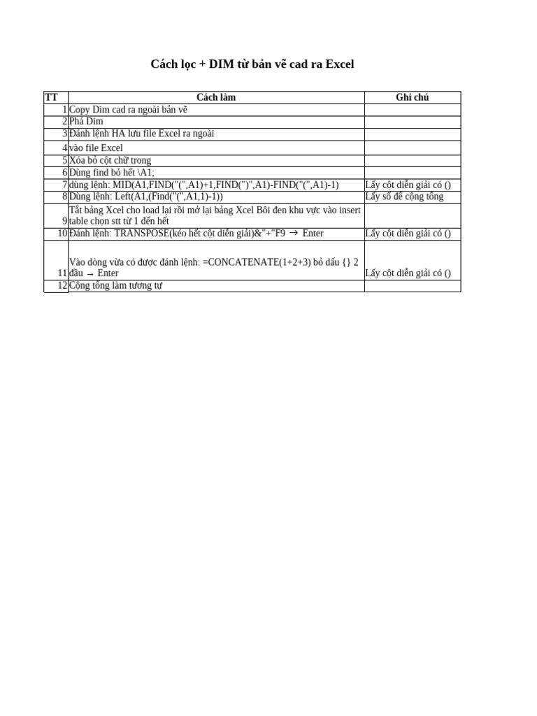 Cách Xuất Dim Từ Cad Ra Excel | PDF