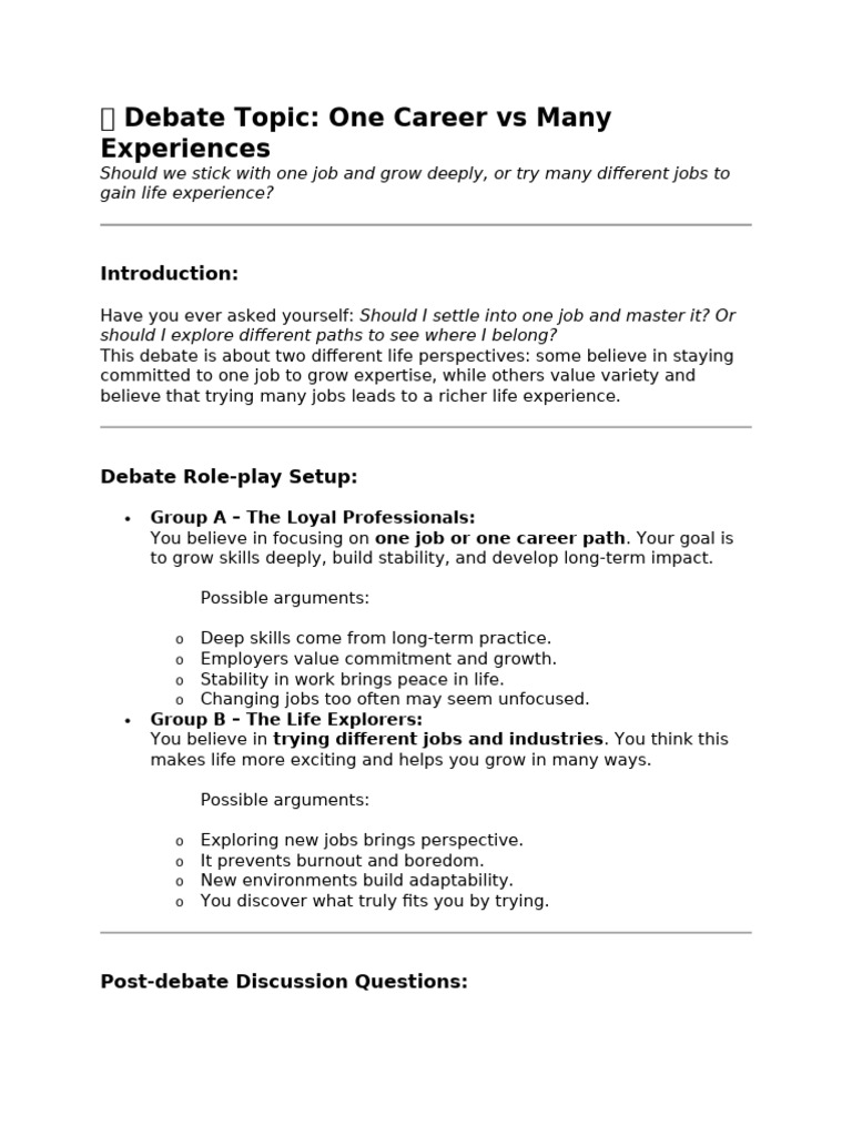 Group Discussion Material: One Career Vs Many Experiences | PDF ...