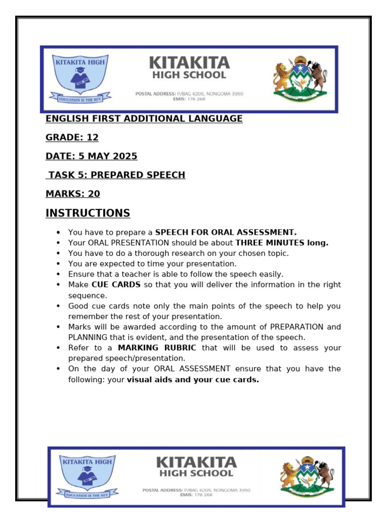 Grade 12 English Oral Assessment Guide | PDF