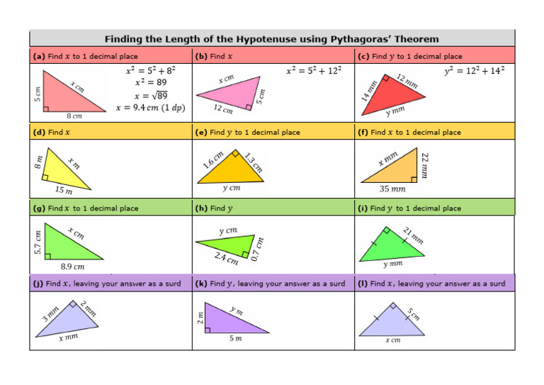 Finding the Length of the Hypotenuse Practice Grid | PDF
