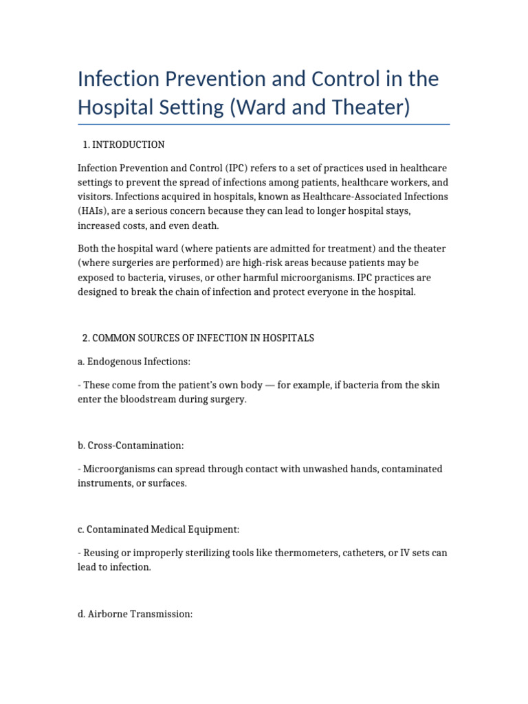 IPC Practices in Hospital Settings | PDF | Infection | Hand Washing