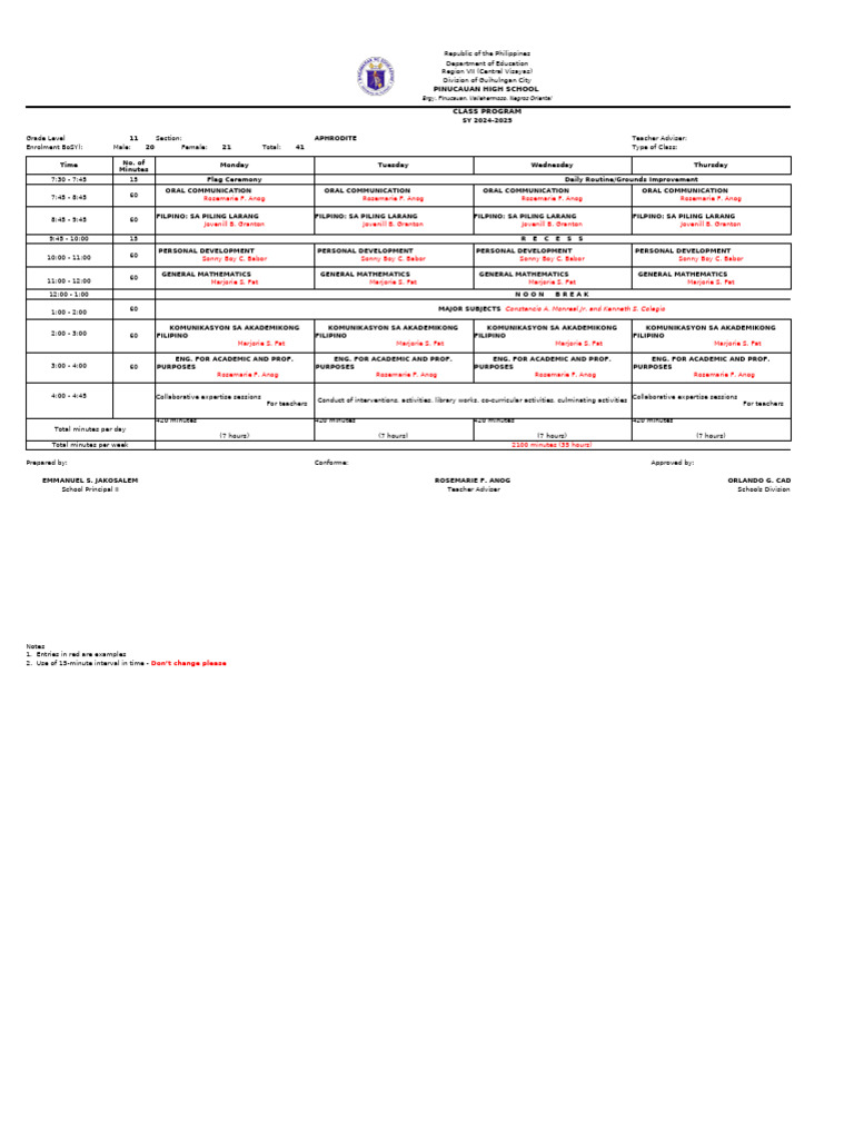 Phs Senior High Class Program and Teachers Program Final | PDF