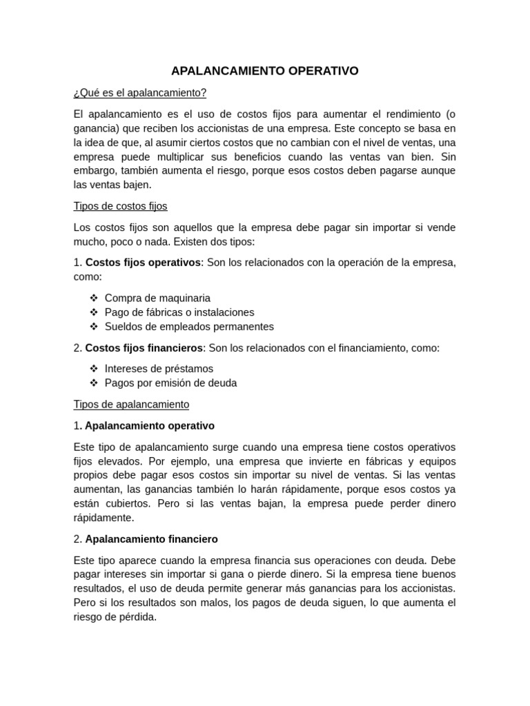 Ejemplos de Apalancamiento Operativo | PDF | Apalancamiento (Finanzas ...