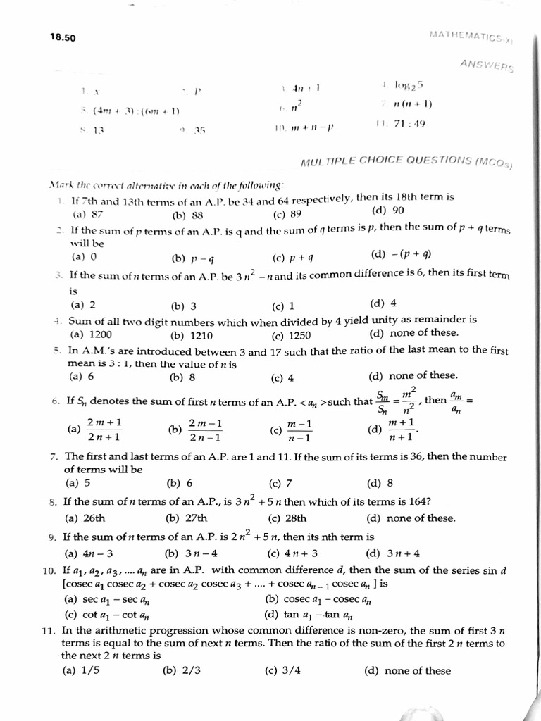 A.P. and G.P. Multiple Choice Questions | PDF | Euclidean Geometry ...