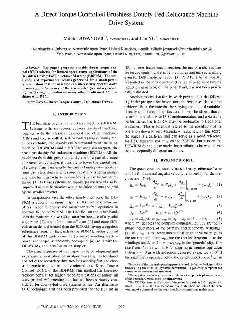 Direct Torque Control for BDFRM Systems | PDF | Electromagnetic ...