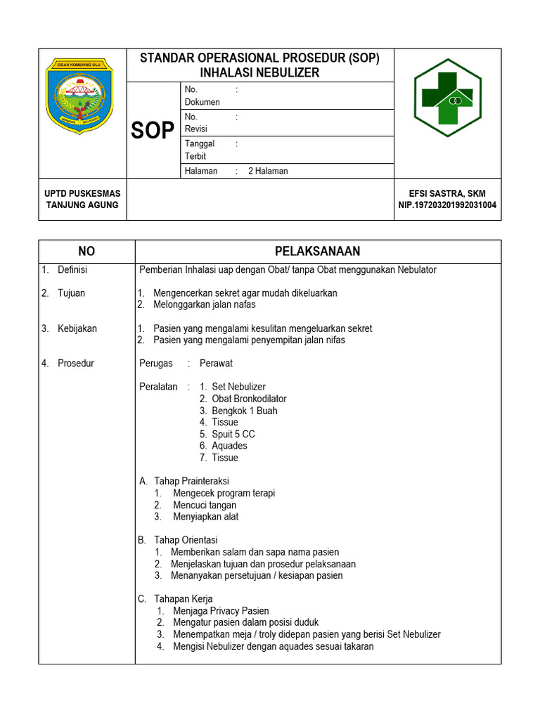 SOP Inhalasi Nebulizer untuk Dewasa | PDF