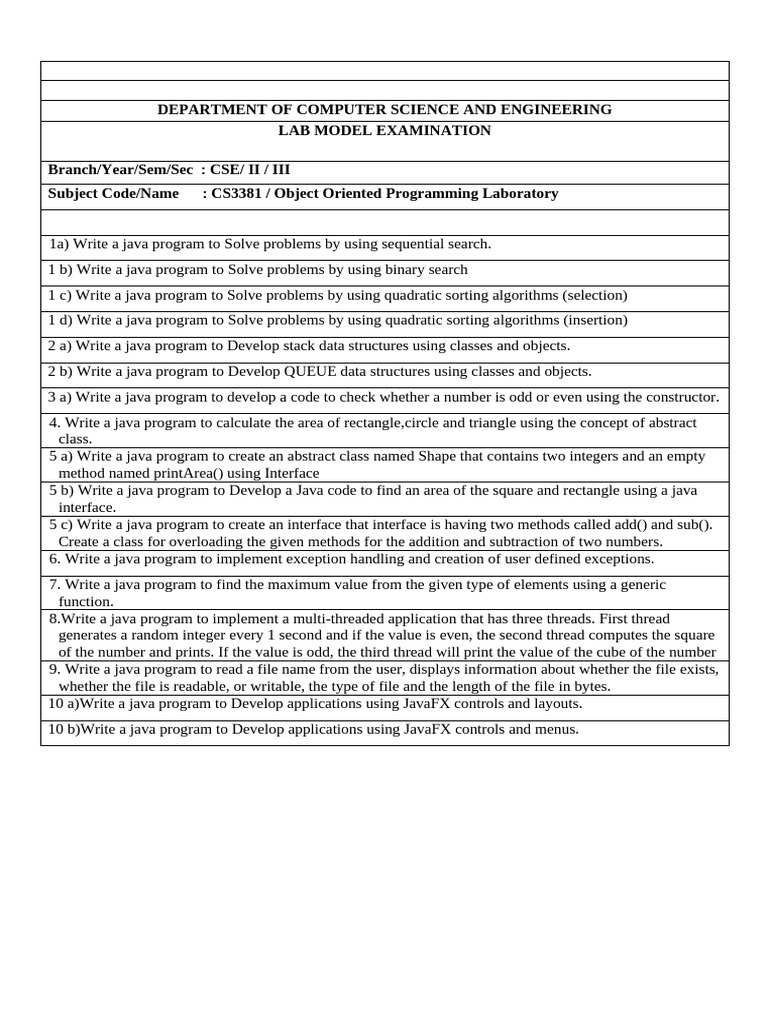 OOPs Labmodel Questions | PDF