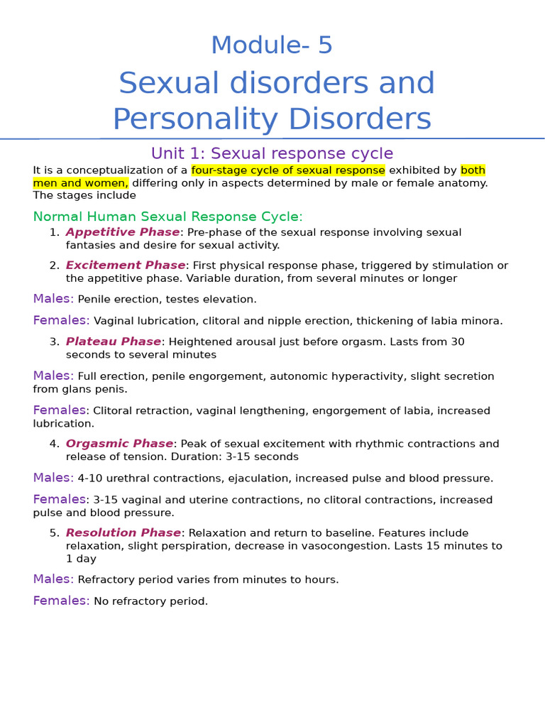 Sexual Response Cycle & Disorders Overview | PDF | Sexual Dysfunction ...