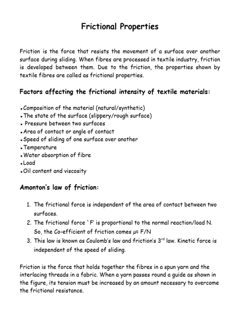 Frictional Properties in Textiles | PDF | Friction | Textiles