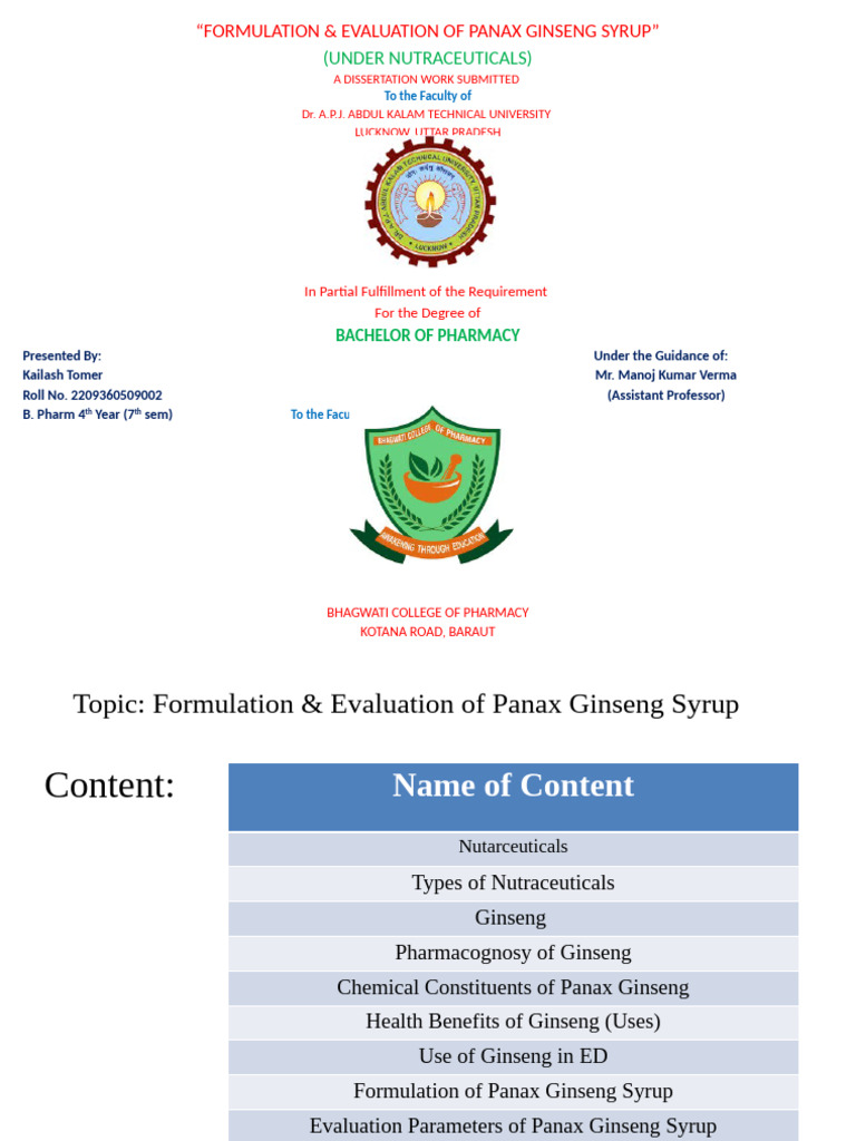 Panax Ginseng Syrup: Benefits & Formulation | PDF | Foods