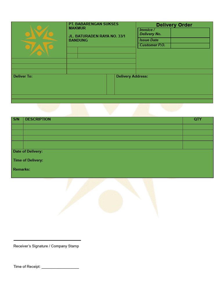 Product Delivery Order Form | PDF