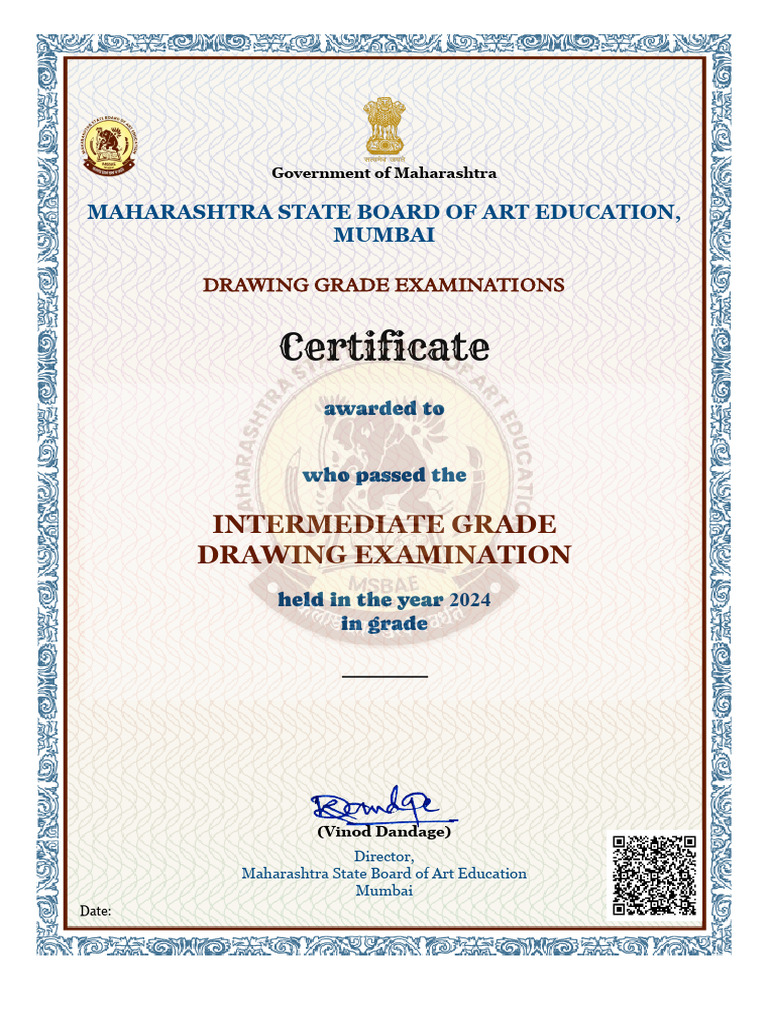 Intermediate Drawing Exam Certificate | PDF