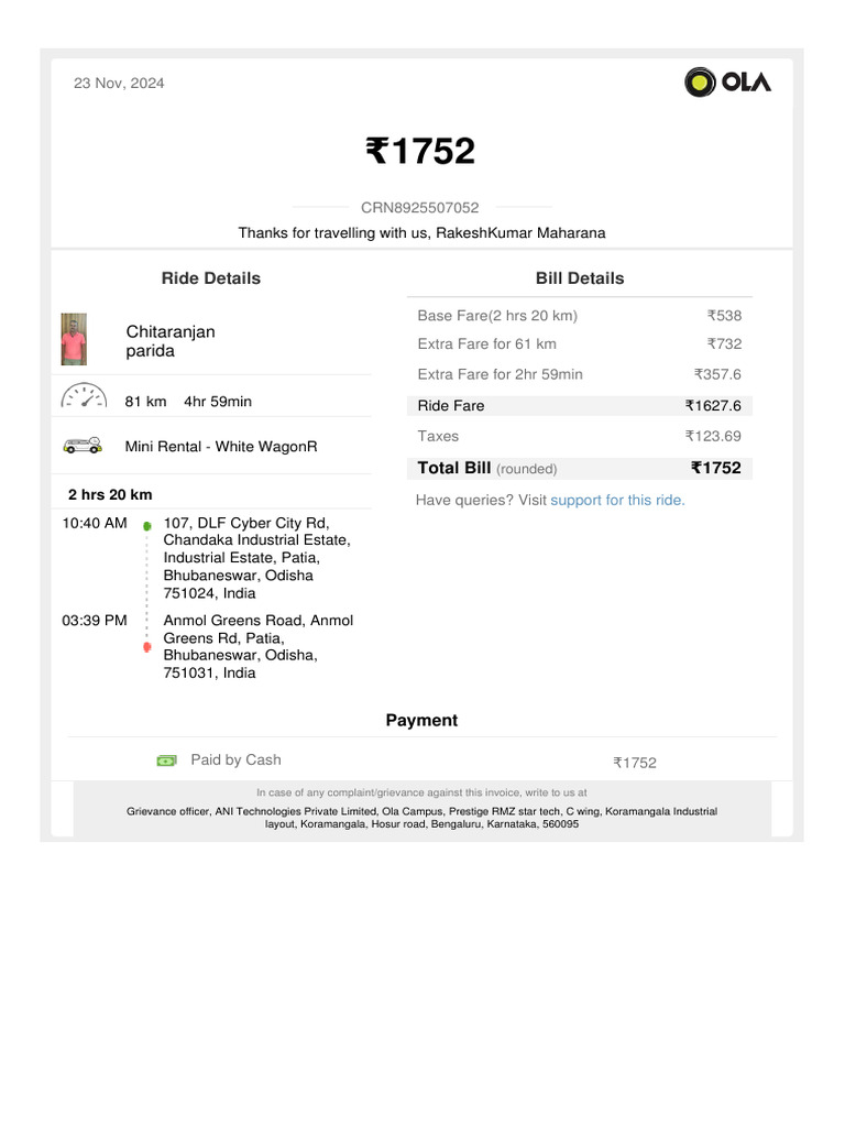 Ola Mini Rental Invoice Summary | PDF | Invoice | Payments